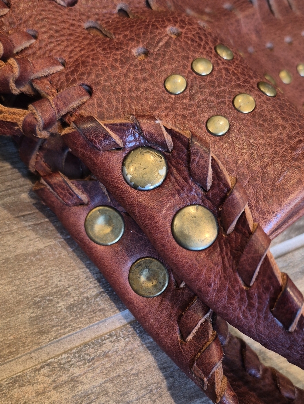 Raj Anthropologie Dark Brown Fringe Studded Whipstitch Leather Shoulder Bag - Picture 9 of 15